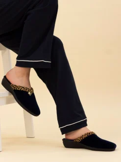 - Michelle Animal Print Trim Wedged Mule Slippers*Lunar Sale