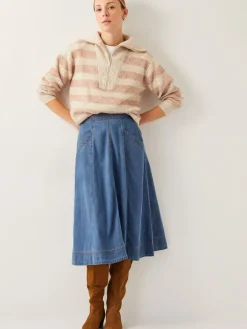 - Harper Seamed Denim 100% Cotton Midi Skirt*Monsoon Online