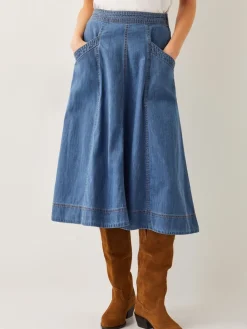 - Harper Seamed Denim 100% Cotton Midi Skirt*Monsoon Online