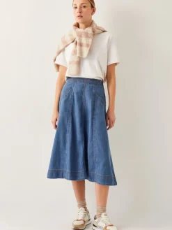 - Harper Seamed Denim 100% Cotton Midi Skirt*Monsoon Online