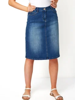 Blauw - A-Line Knee Length Denim Skirt*Roman Online