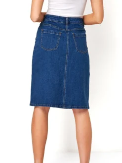 Blauw - A-Line Knee Length Denim Skirt*Roman Online