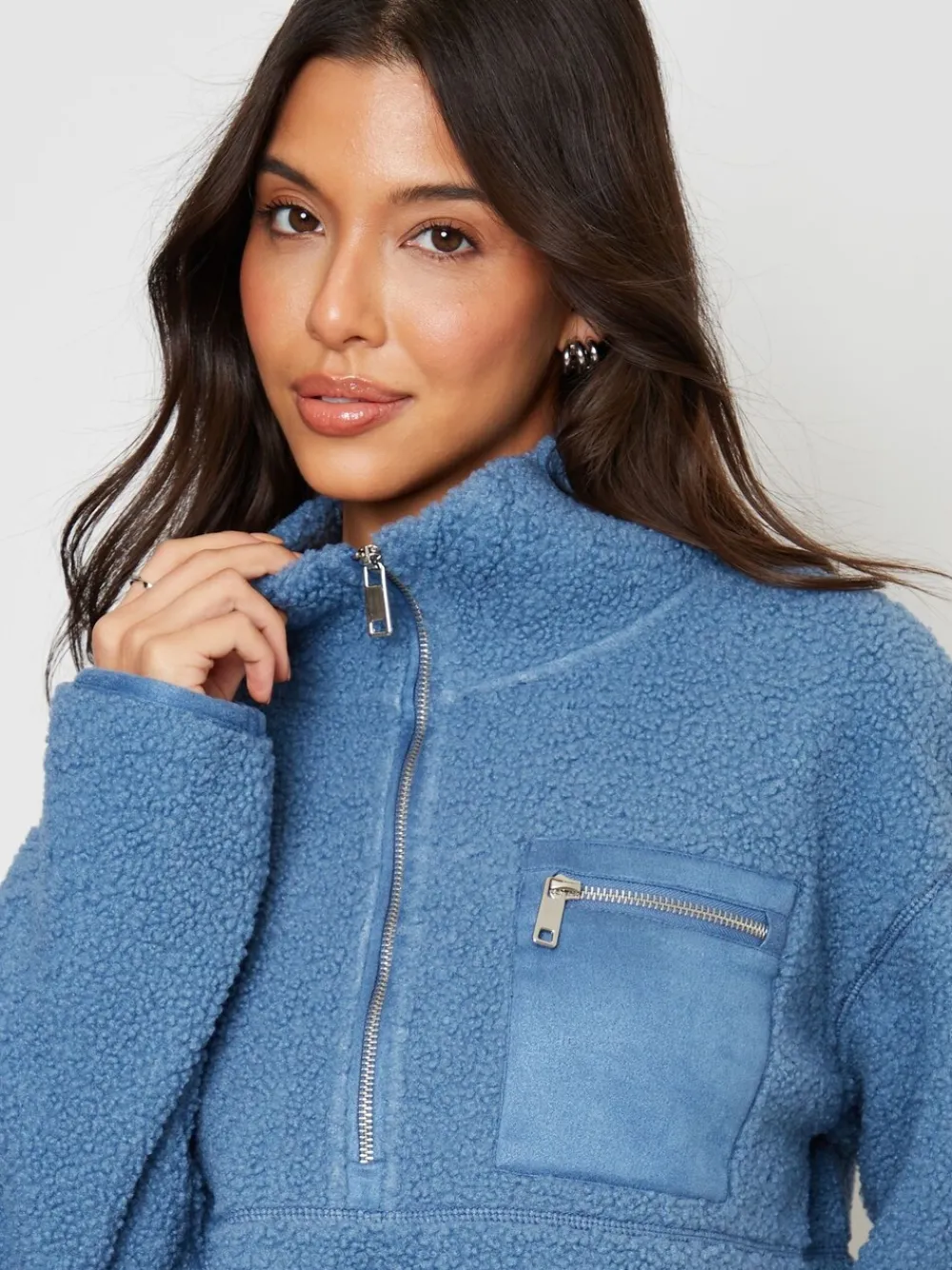 Blauw - borgfleece met korte rits*Threadbare Discount