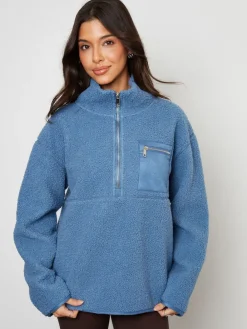Blauw - borgfleece met korte rits*Threadbare Discount