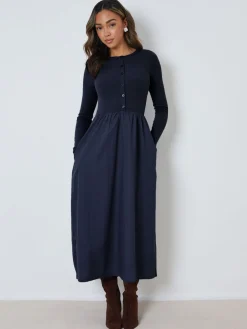 - 2-in-1 Jersey Poplin Mix Button Down Dress*Threadbare Hot