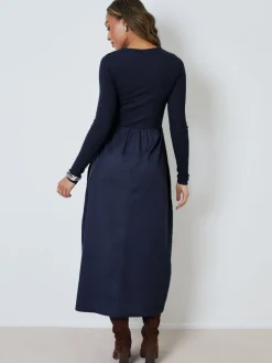 - 2-in-1 Jersey Poplin Mix Button Down Dress*Threadbare Hot