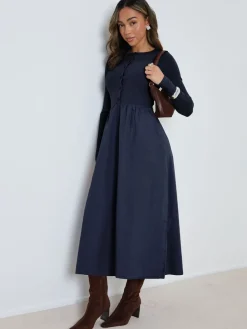 - 2-in-1 Jersey Poplin Mix Button Down Dress*Threadbare Hot