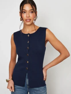 Blauw - Ribbed Knitted Waistcoat*Threadbare