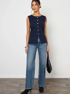 Blauw - Ribbed Knitted Waistcoat*Threadbare