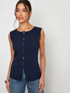 Blauw - Ribbed Knitted Waistcoat*Threadbare