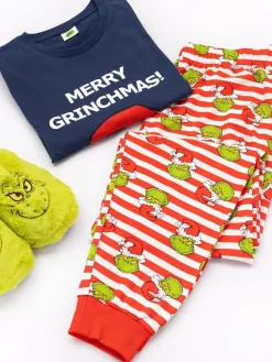 - 100% katoenen The Grinch Unisex pyjama met lange mouwen, lange pijpen en Merry Grinchmas-kerstslogan*Vanilla Underground Sale