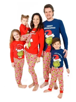 - 100% katoenen The Grinch Unisex pyjama met lange mouwen, lange pijpen en Merry Grinchmas-kerstslogan*Vanilla Underground Sale