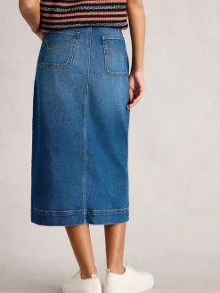 Blauw - Tia Denim Midi Skirt*White Stuff Sale