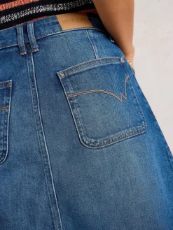 Blauw - Tia Denim Midi Skirt*White Stuff Sale