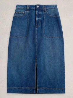 Blauw - Tia Denim Midi Skirt*White Stuff Sale