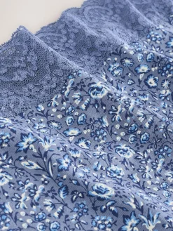 Blauw fijne bloemenprint - Katoenen kanten slipjes 4 stuks*Next Best