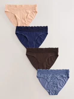 Blauw fijne bloemenprint - Katoenen kanten slipjes 4 stuks*Next Sale