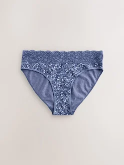 Blauw fijne bloemenprint - Katoenen kanten slipjes 4 stuks*Next Sale