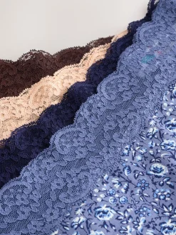 Blauw fijne bloemenprint - Katoenen kanten slipjes 4 stuks*Next Sale