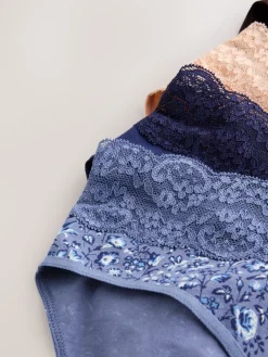 Blauw fijne bloemenprint - Katoenen kanten slipjes 4 stuks*Next Sale