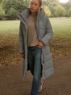 Blauw geruit - Regenbestendige gewatteerde lange jas met capuchon*Next Best