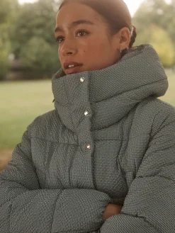 Blauw geruit - Regenbestendige gewatteerde lange jas met capuchon*Next Best