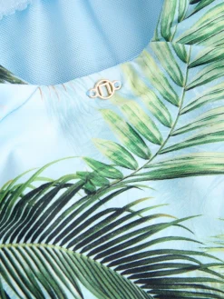 Blauw met jungleprint - Buikbedekkend badpak met ruime ronde hals*Next Sale