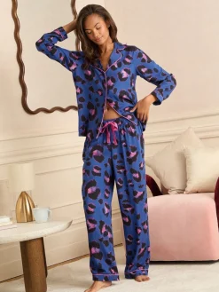 Blauw met luipaardprint - Button Down Pyjamas Set*Love & Roses New