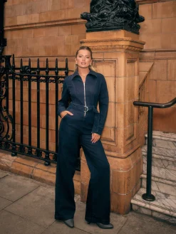 Blauw met wassing - Denim Belted Wide Leg Jumpsuit*Next Online