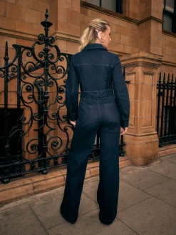 Blauw met wassing - Denim Belted Wide Leg Jumpsuit*Next Online