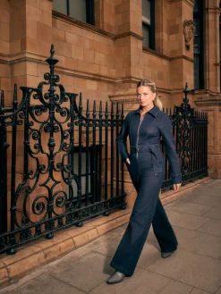 Blauw met wassing - Denim Belted Wide Leg Jumpsuit*Next Online