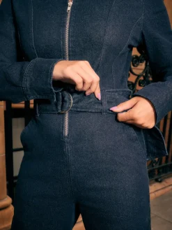 Blauw met wassing - Denim Belted Wide Leg Jumpsuit*Next Online