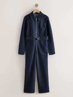 Blauw met wassing - Denim Belted Wide Leg Jumpsuit*Next Online