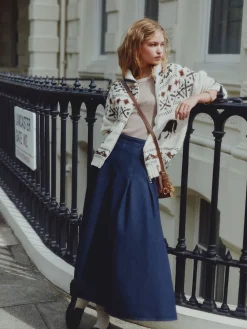 Blauw met wassing - Denim Full Seamed Midi Skirt*Next Clearance