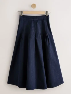 Blauw met wassing - Denim Full Seamed Midi Skirt*Next Clearance