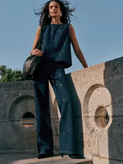 Blauw met wassing - Versierde jeans met wijde pijpen*Next Best