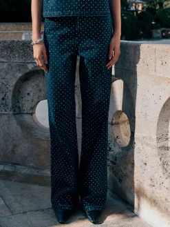 Blauw met wassing - Versierde jeans met wijde pijpen*Next Best