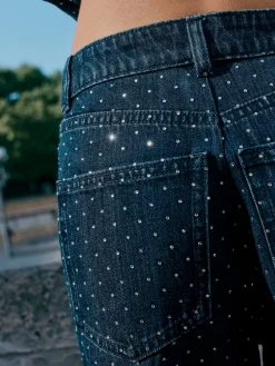 Blauw met wassing - Versierde jeans met wijde pijpen*Next Best