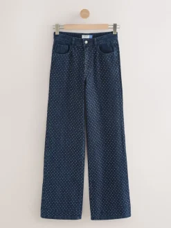 Blauw met wassing - Versierde jeans met wijde pijpen*Next Best