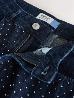 Blauw met wassing - Versierde jeans met wijde pijpen*Next Best