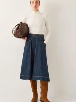 - Harper Seamed Denim 100% Cotton Midi Skirt*Monsoon Best