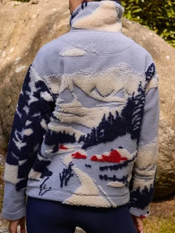 Blauwe grafische winterlandschap - Soft Touch Knusse Teddy Borg Kwartrondrits Fleece*Next New