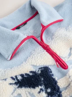 Blauwe grafische winterlandschap - Soft Touch Knusse Teddy Borg Kwartrondrits Fleece*Next New