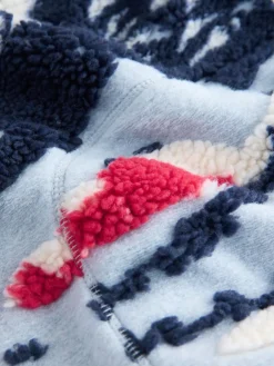 Blauwe grafische winterlandschap - Soft Touch Knusse Teddy Borg Kwartrondrits Fleece*Next New