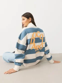 Blauw/ecru - Striped Graphic 'Colarado' City Longsleeve Crewneck Sweatshirt*Next Outlet