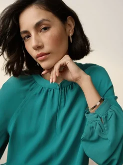 Blauwgroen - Blouse met V-hals en lange mouwen*Next New