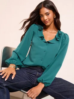 - Long Sleeve Button Front Ruffle Blouse*Friends Like These Outlet