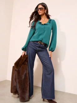 - Long Sleeve Button Front Ruffle Blouse*Friends Like These Outlet