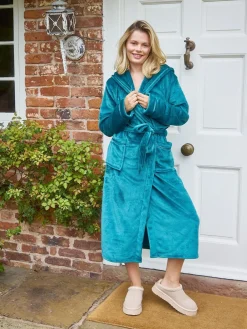 Blauwgroen - Christmas Ribbon Trim Luxury Fleece Hooded Maxi Robe*Loungeable Hot