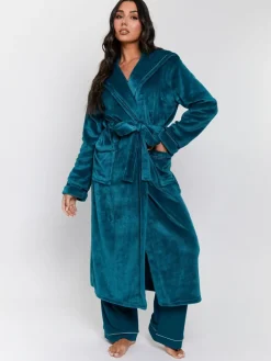Blauwgroen - Christmas Ribbon Trim Luxury Fleece Hooded Maxi Robe*Loungeable Hot